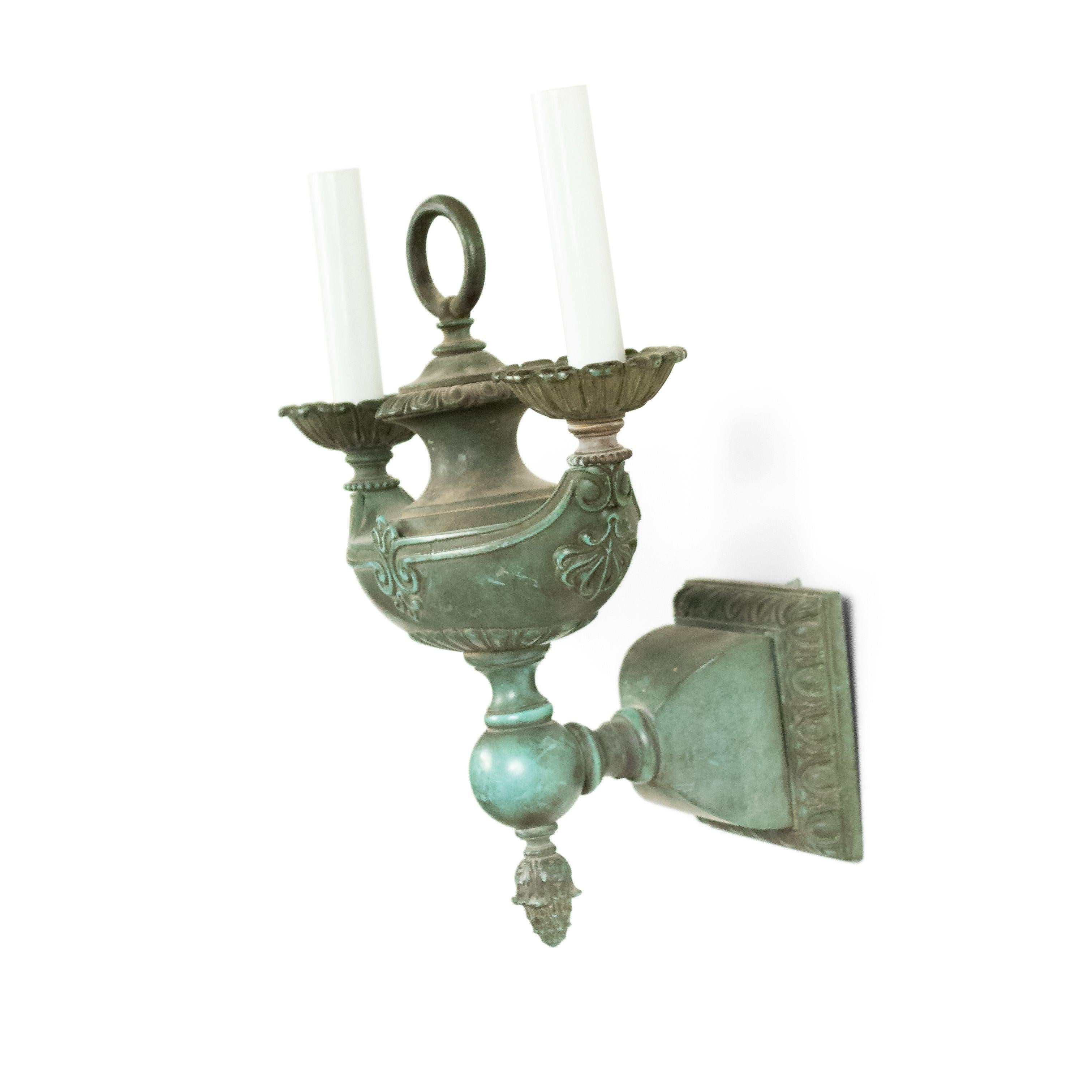 19th Century American Victorian Patinated Bronze Aladdin Lamp Wall Sconce For Sale