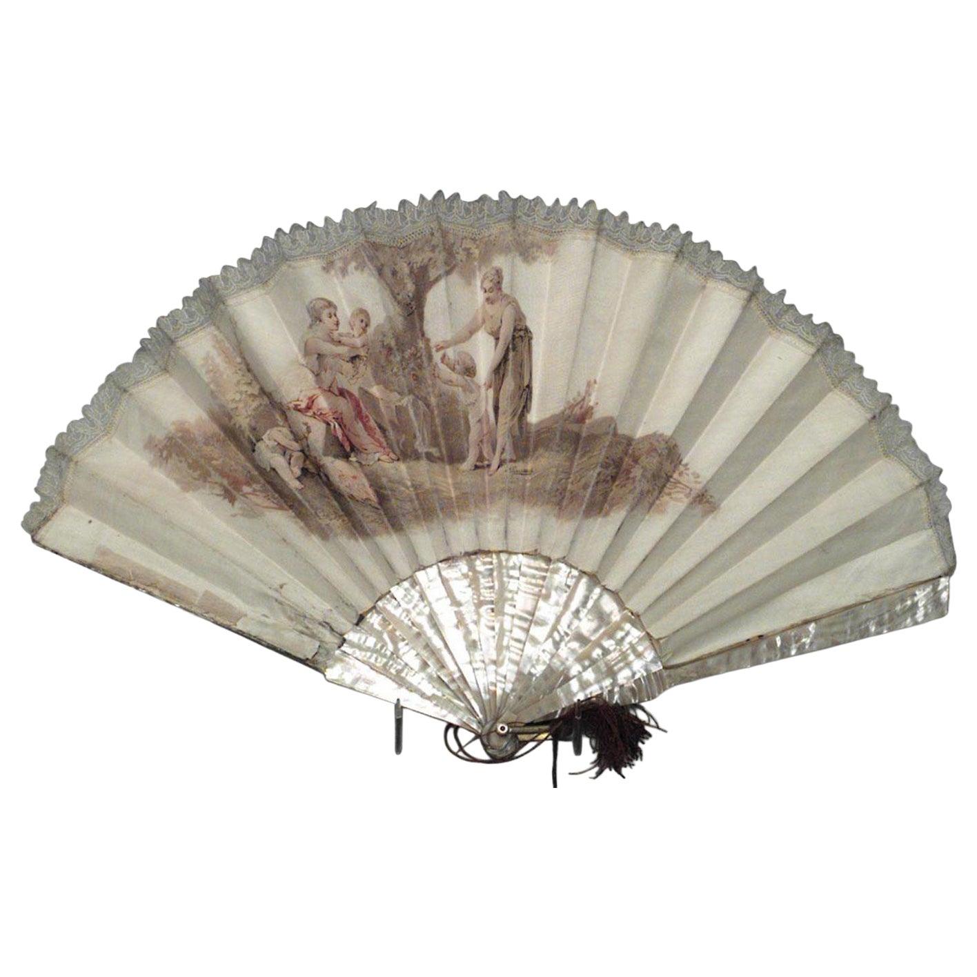 American Victorian Pearl and Silk Hand Fan For Sale