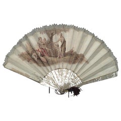 American Victorian Pearl and Silk Hand Fan