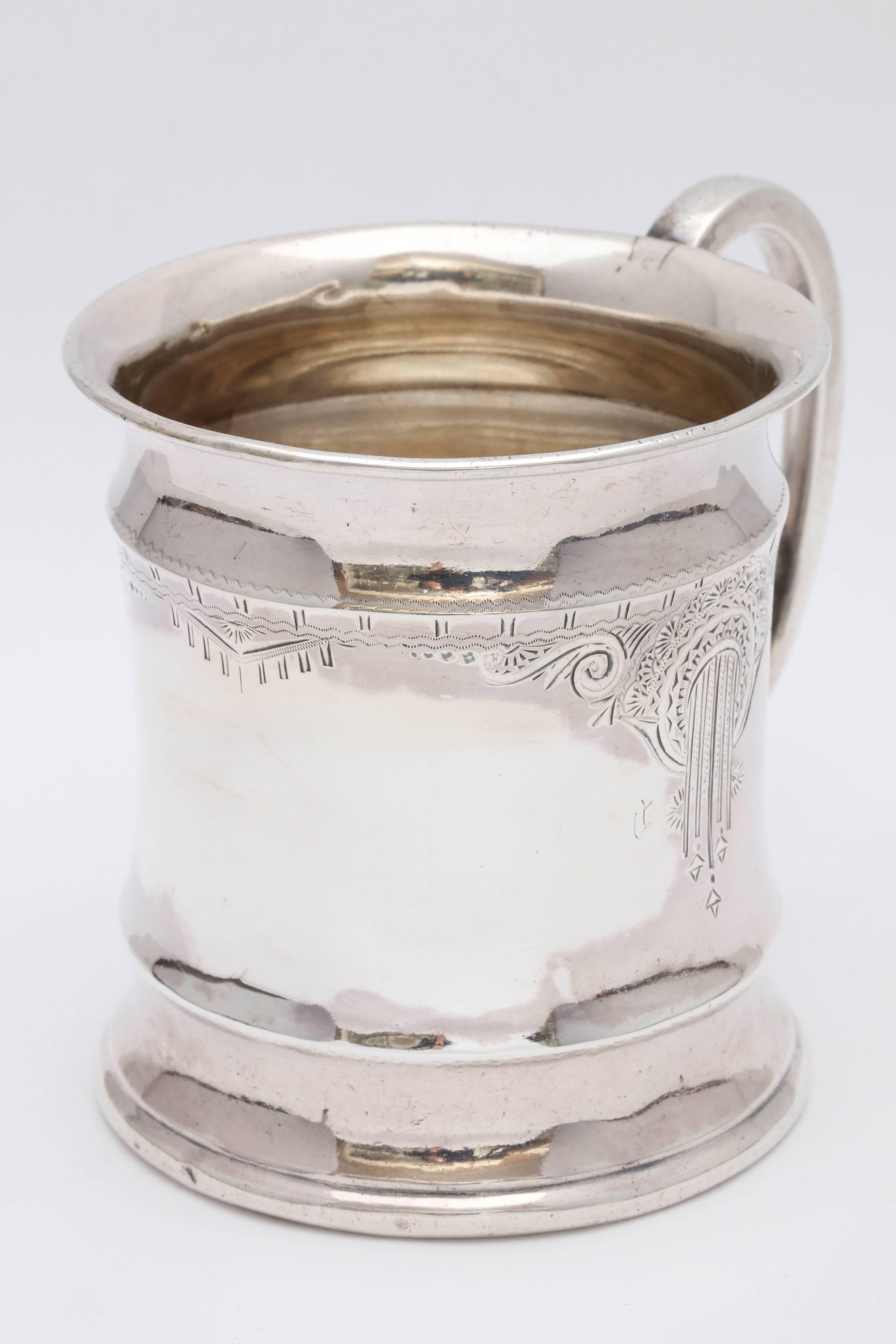 Mid-19th Century American Victorian Period Sterling Silver Etched Baby Cup/Mug