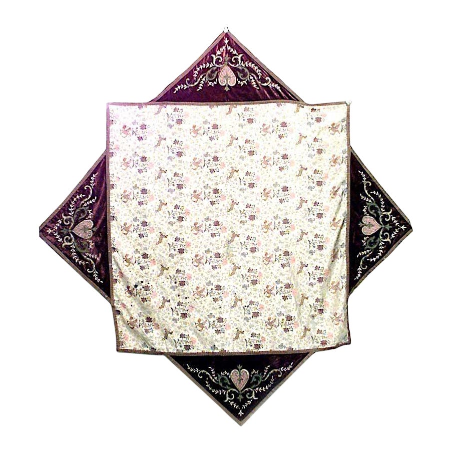 American Victorian Purple Velvet Floral Table Cover