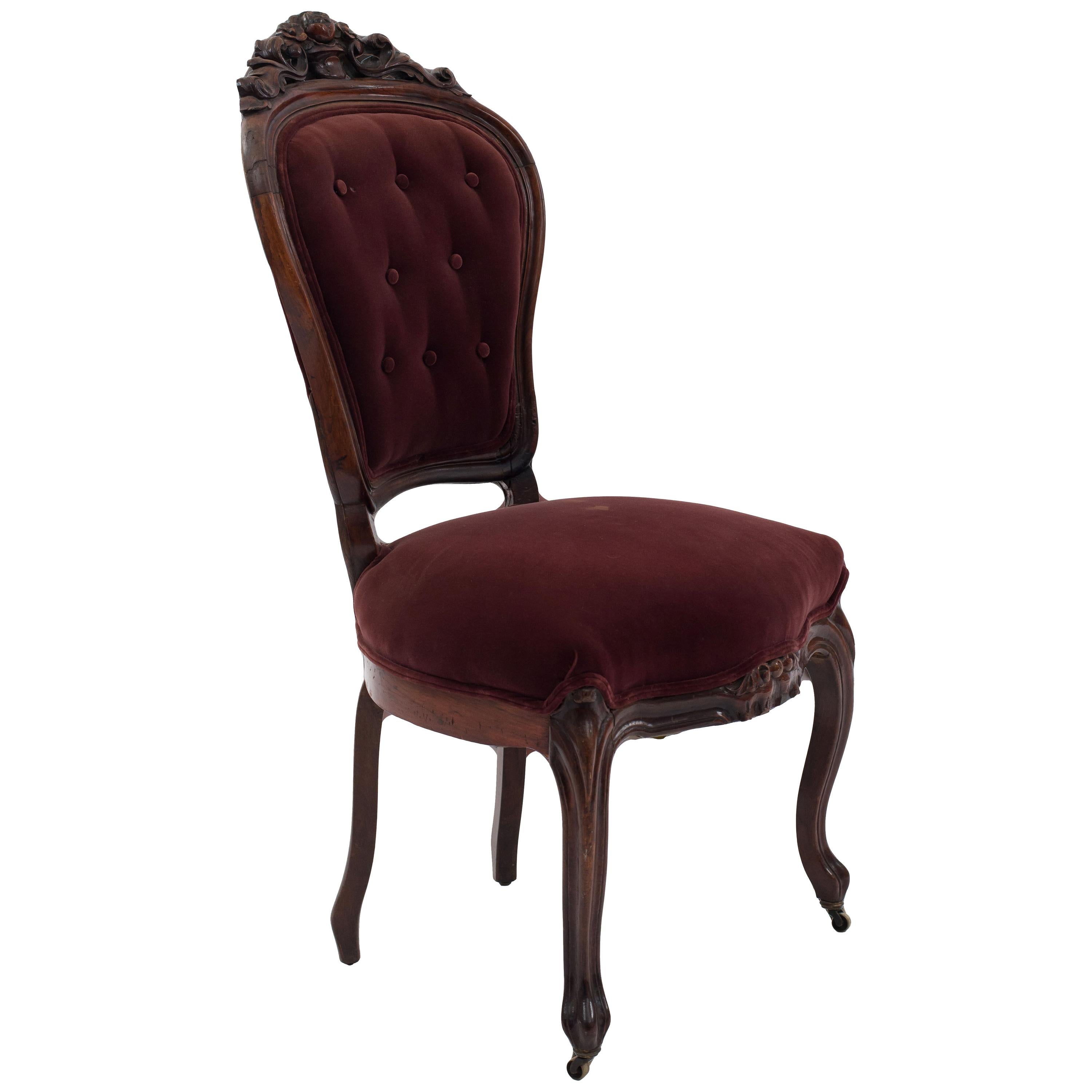 American Victorian Red Velvet Side Chairs For Sale