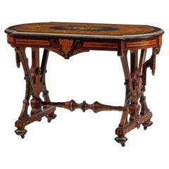 American Victorian Renaissance Revival Inlaid Library Table