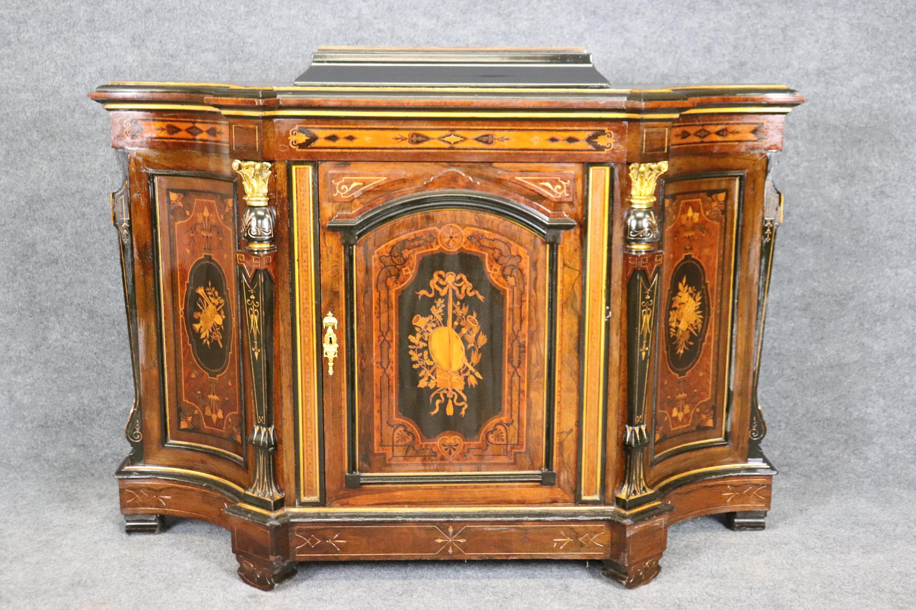 Late 19th Century American Victorian Renaissance Revival Walnut and Satinwood Sideboard Circa 1870