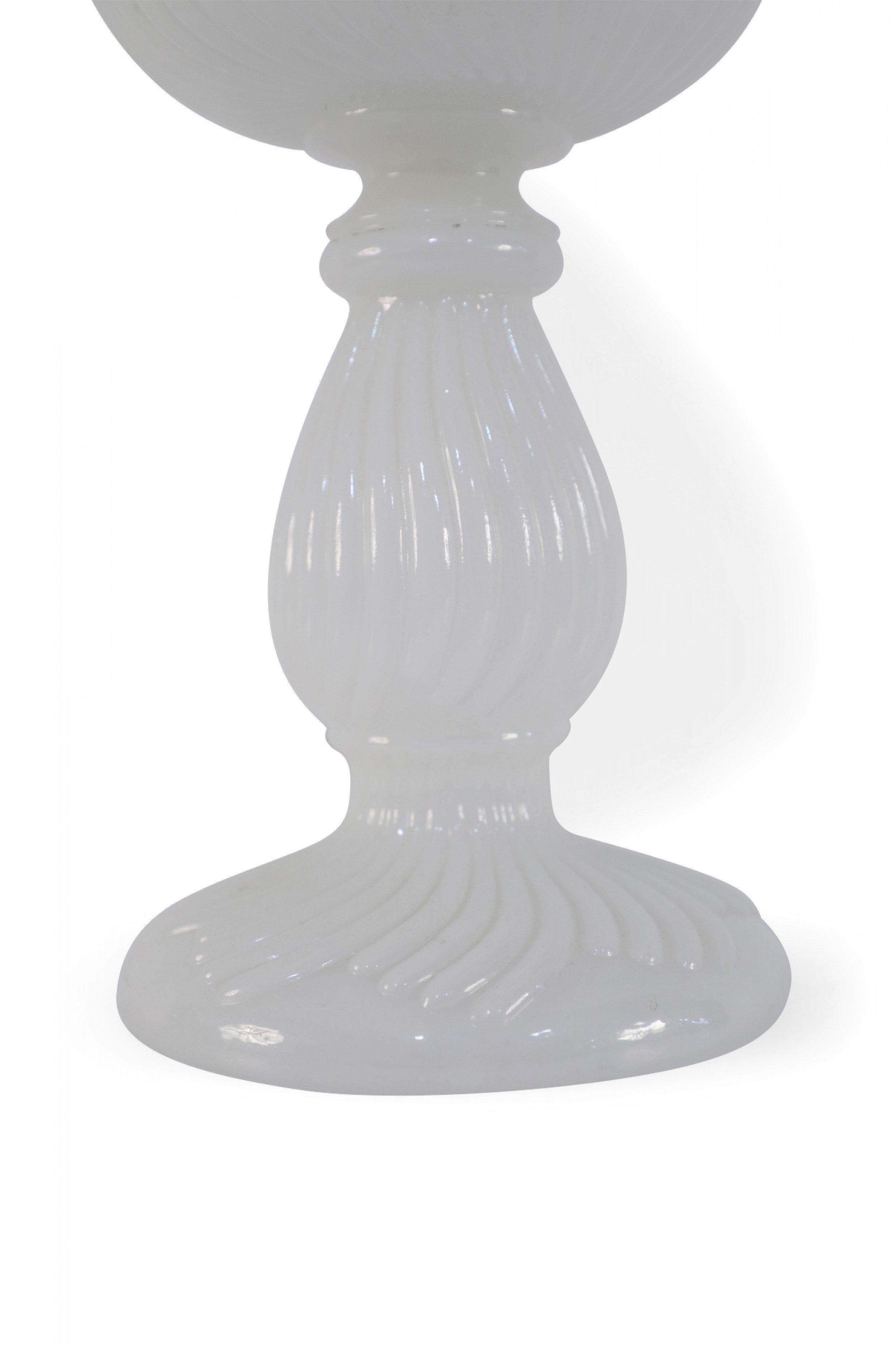 American Victorian Ribbed Milk Glass Table Lamp For Sale 3