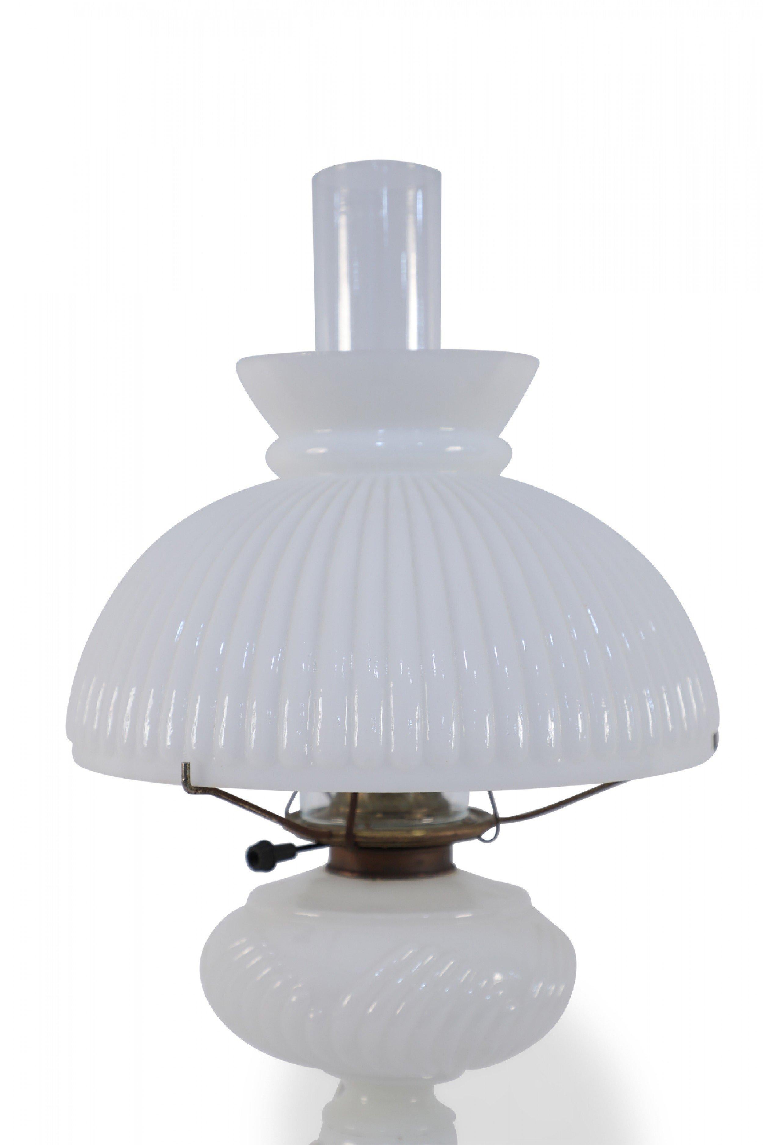 American Victorian Ribbed Milk Glass Table Lamp For Sale 1