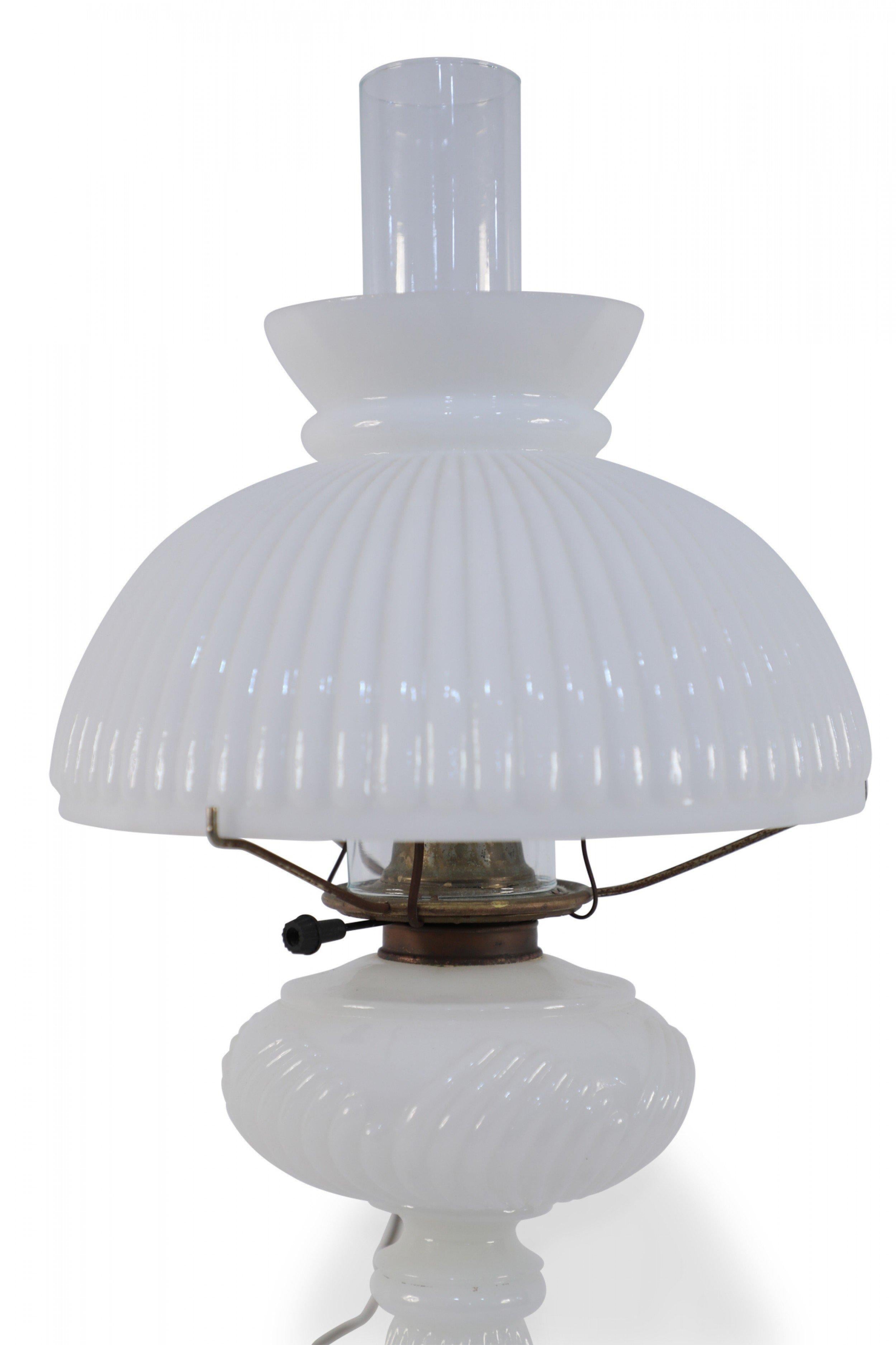 American Victorian Ribbed Milk Glass Table Lamp For Sale 2