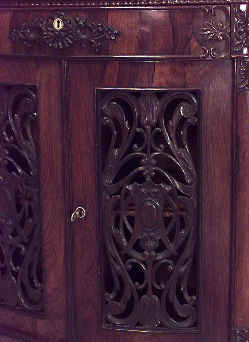 American Victorian rosewood sideboard with 2 filigree doors, 2 side doors, and white serpentine shaped marble top (Attributed to JOHN HENRY BELTER)
