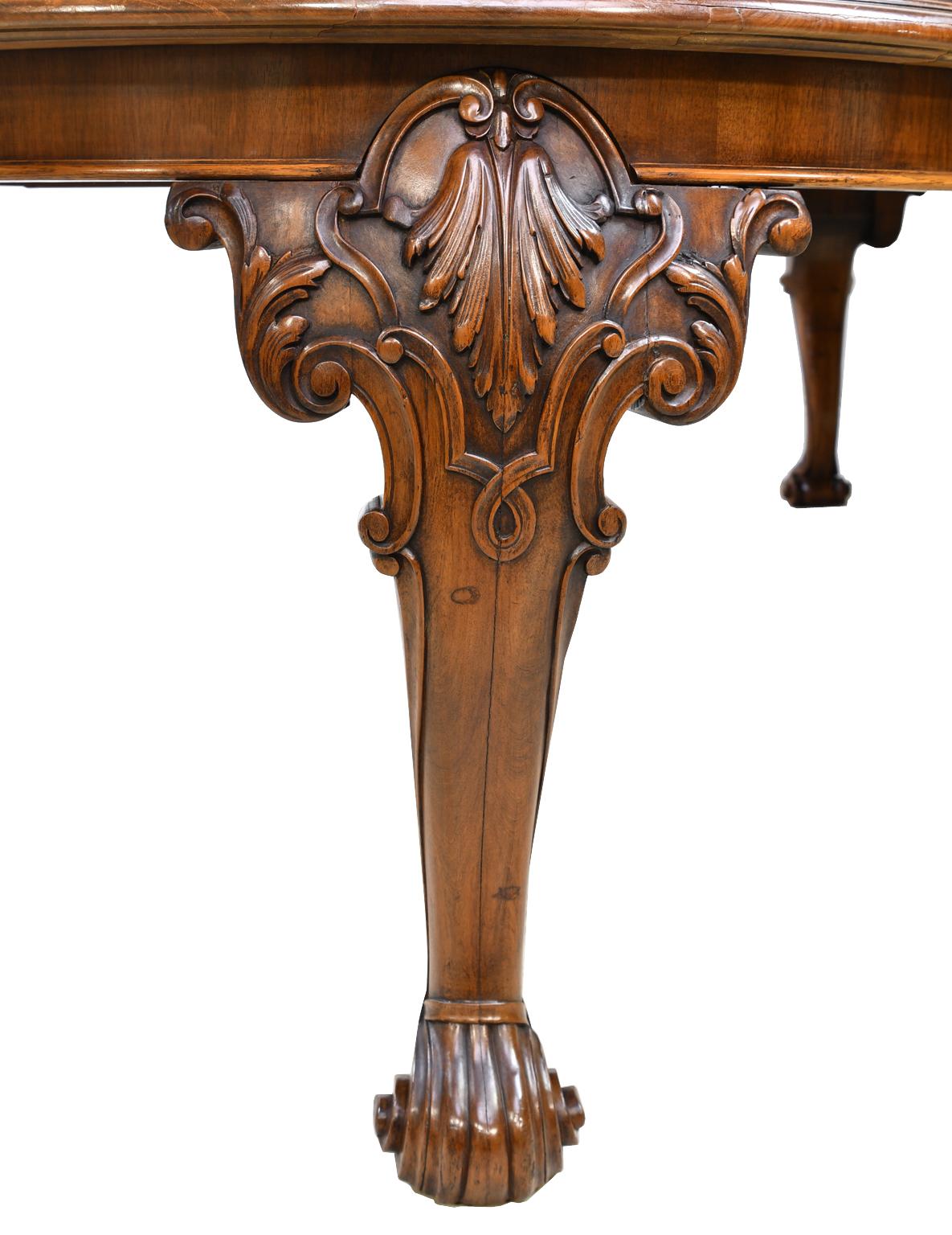 American Victorian Solid Walnut Crank Dining Table w/ 3 Skirted Leaves, c 1870  1