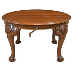 American Victorian Solid Walnut Crank Dining Table w/ 3 Skirted Leaves, c 1870