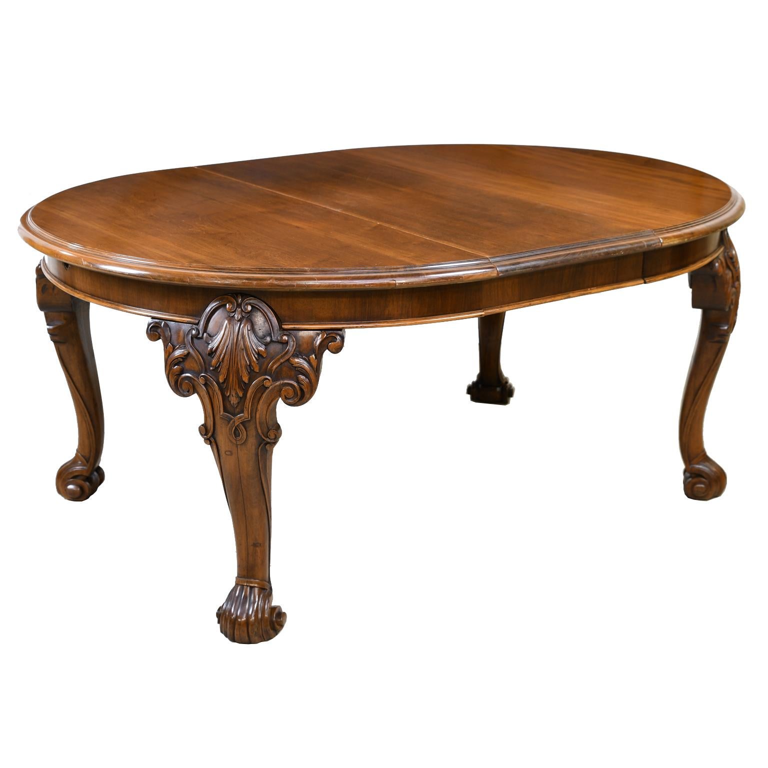 Late Victorian American Victorian Solid Walnut Crank Dining Table w/ 3 Skirted Leaves, c 1870 