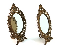 American Victorian Round Gilt Metal Table Mirrors