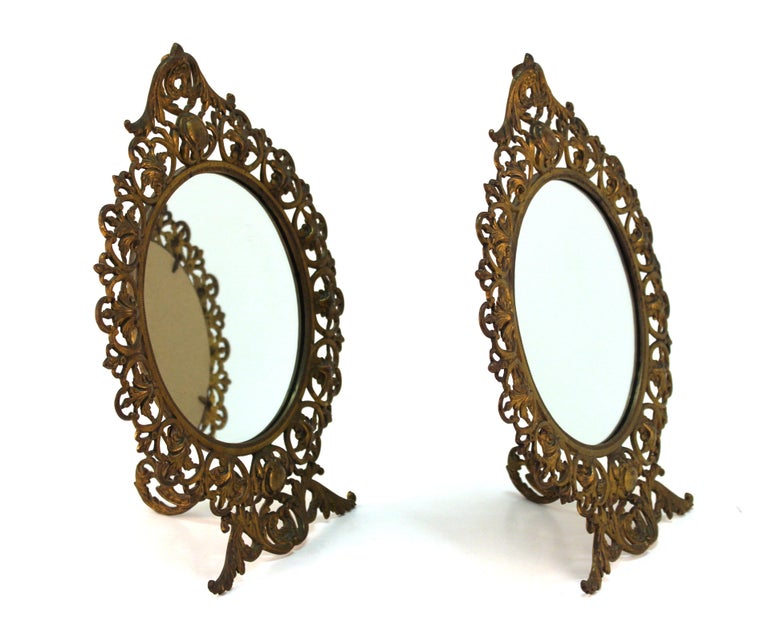 American Victorian Round Gilt Metal Table Mirrors For Sale at 1stDibs