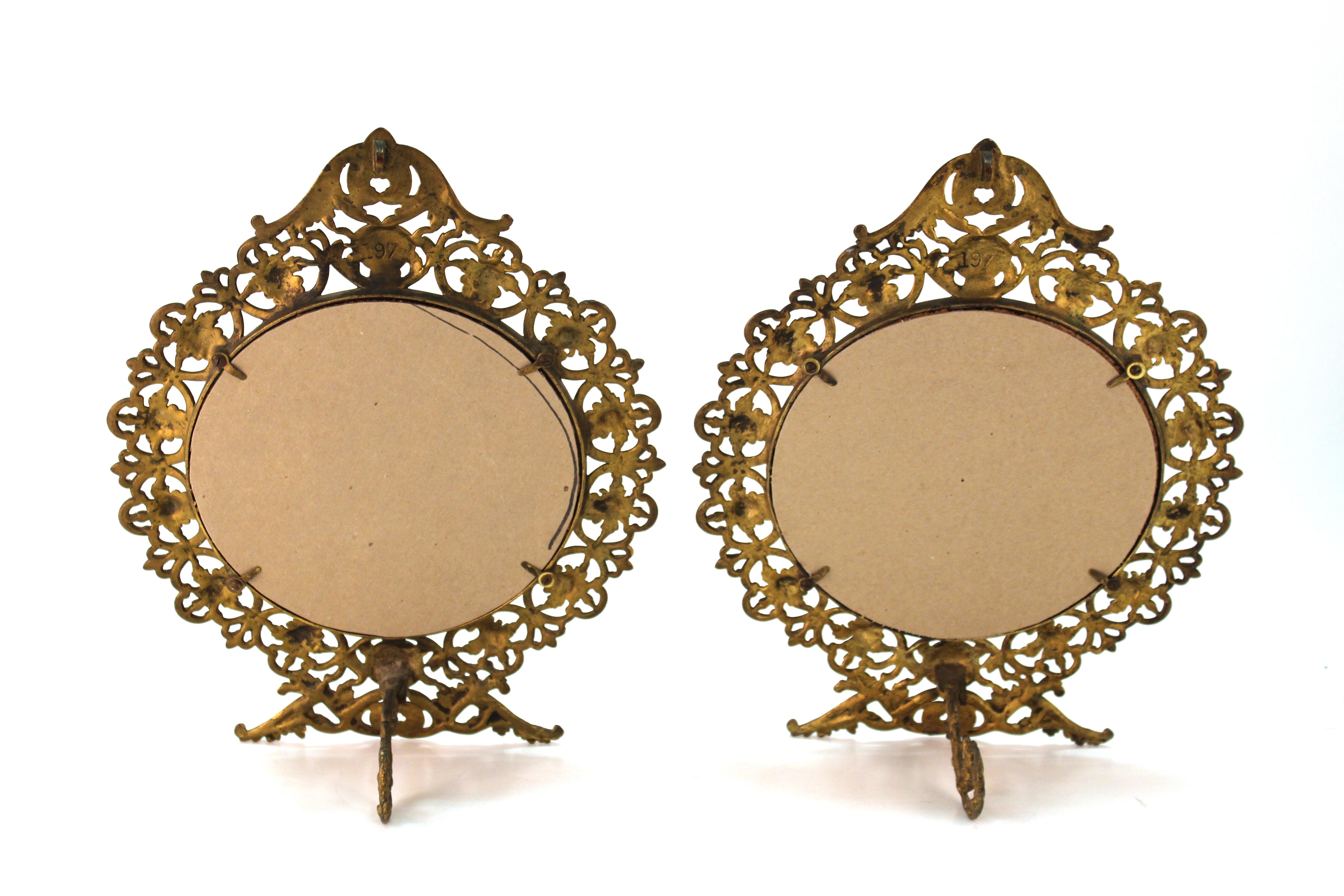 Late 19th Century American Victorian Round Gilt Metal Table Mirrors