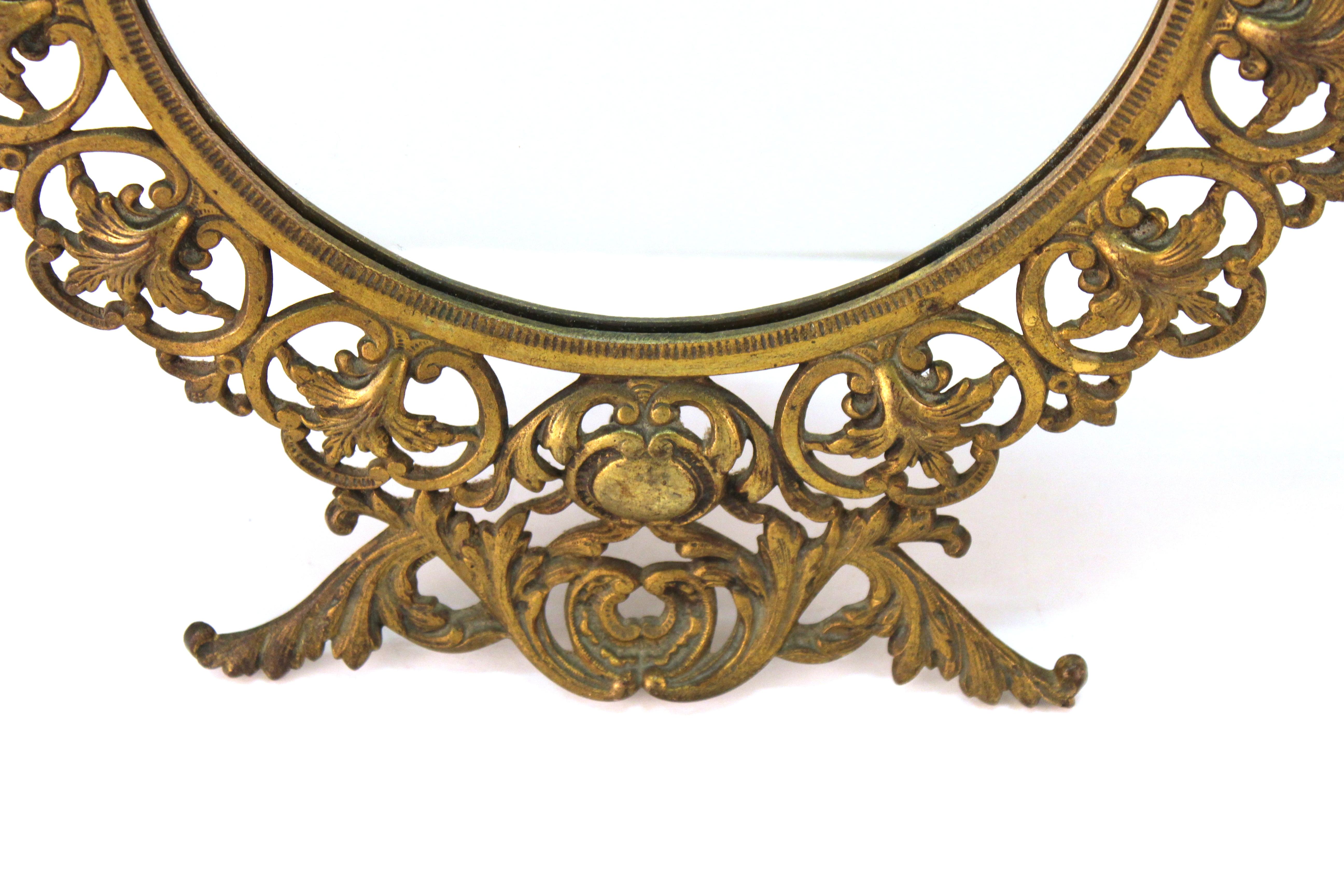 American Victorian Round Gilt Metal Table Mirrors 2