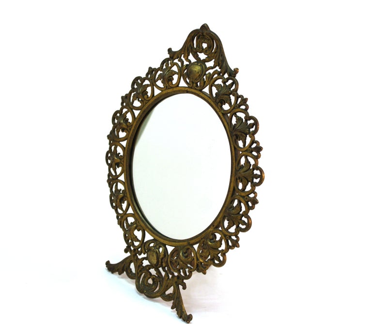 American Victorian Round Gilt Metal Table Mirrors For Sale at 1stDibs