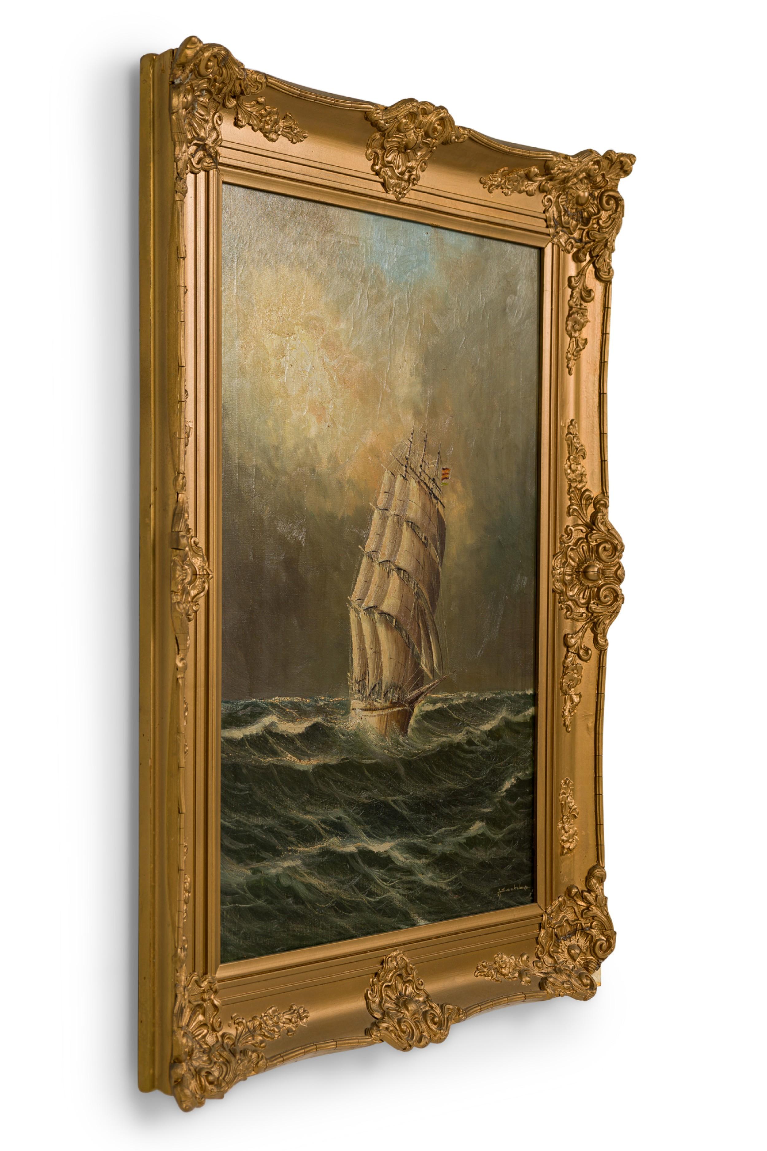 Vittoriano Quadro vittoriano americano di paesaggio marino con una barca a vela in vendita