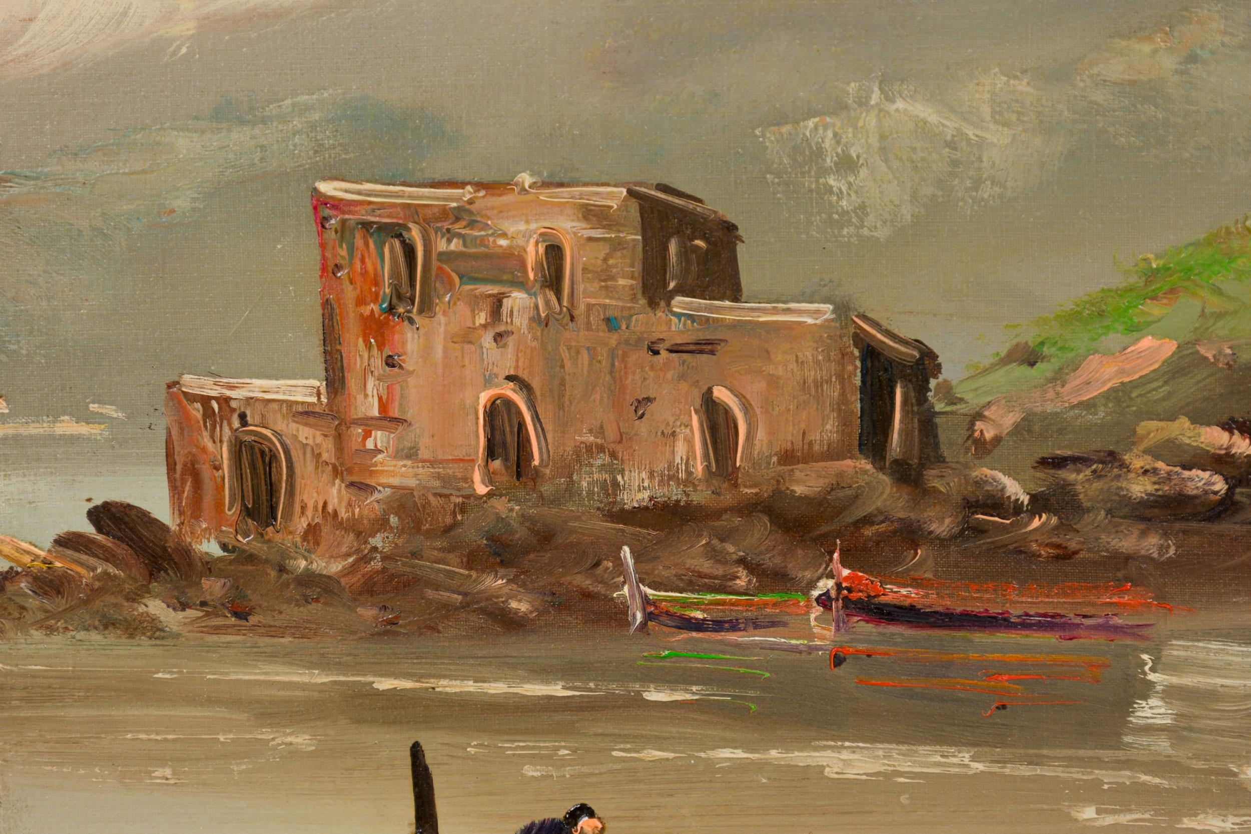 20th Century American Victorian Seascape Painting of Two Row Boats in a Lake For Sale