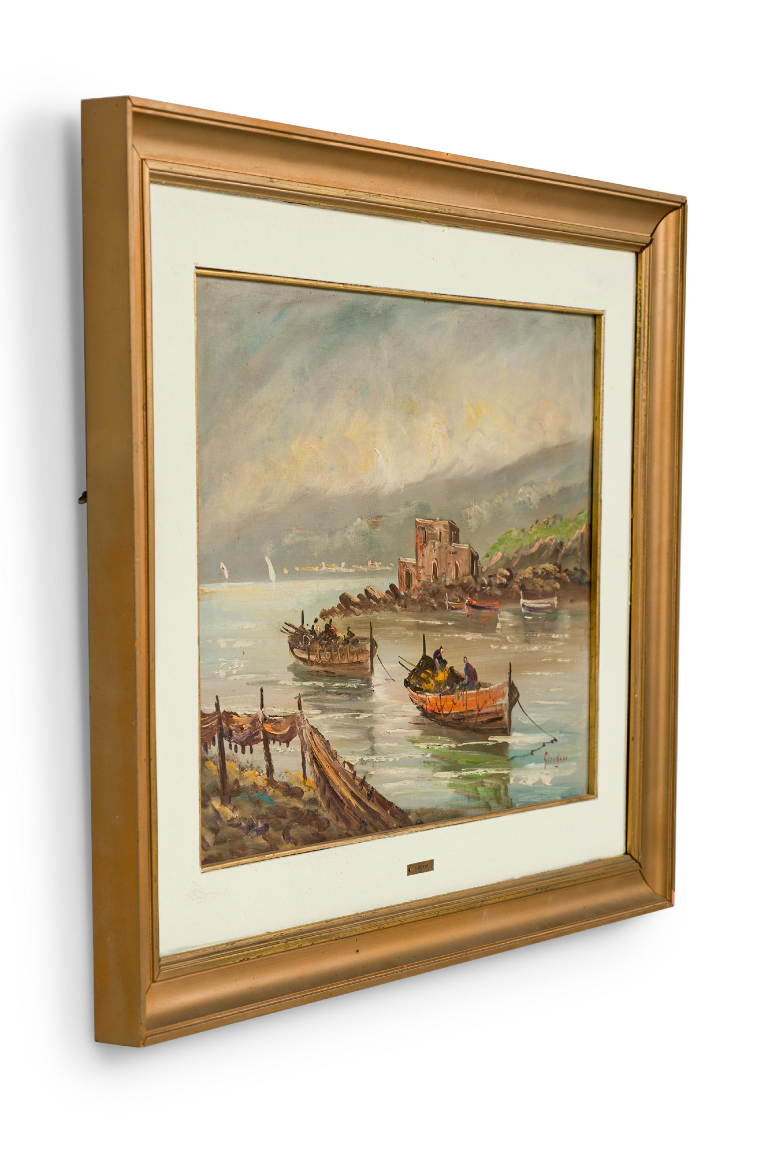 American Victorian Seascape Painting of Two Row Boats in a Lake For Sale 3