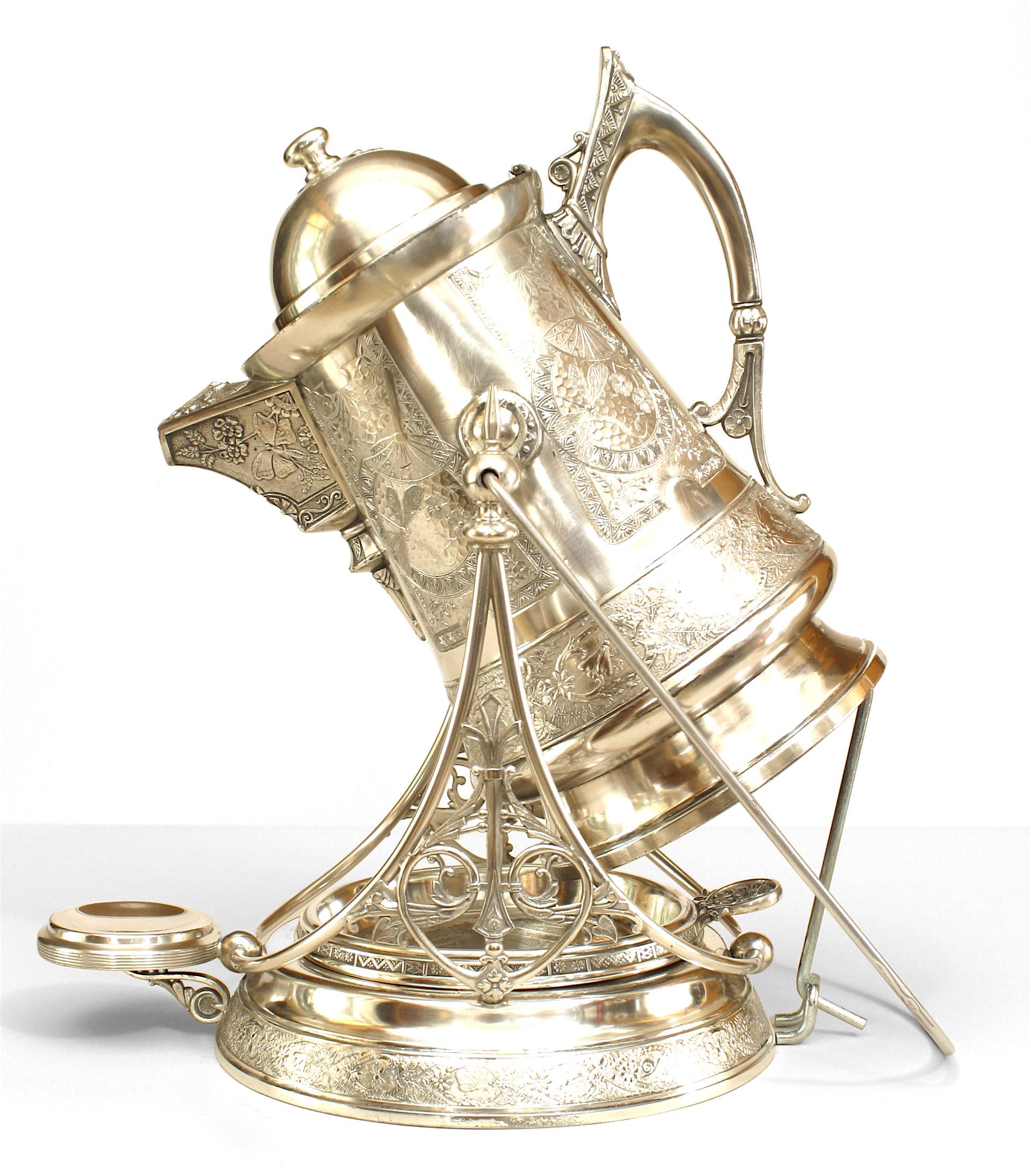 Etched American Victorian Silver Plate Water Pitcher For Sale