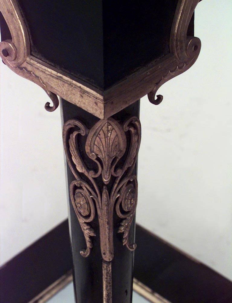 American Victorian Black Lacquered Pedestal with White Marble Top  For Sale