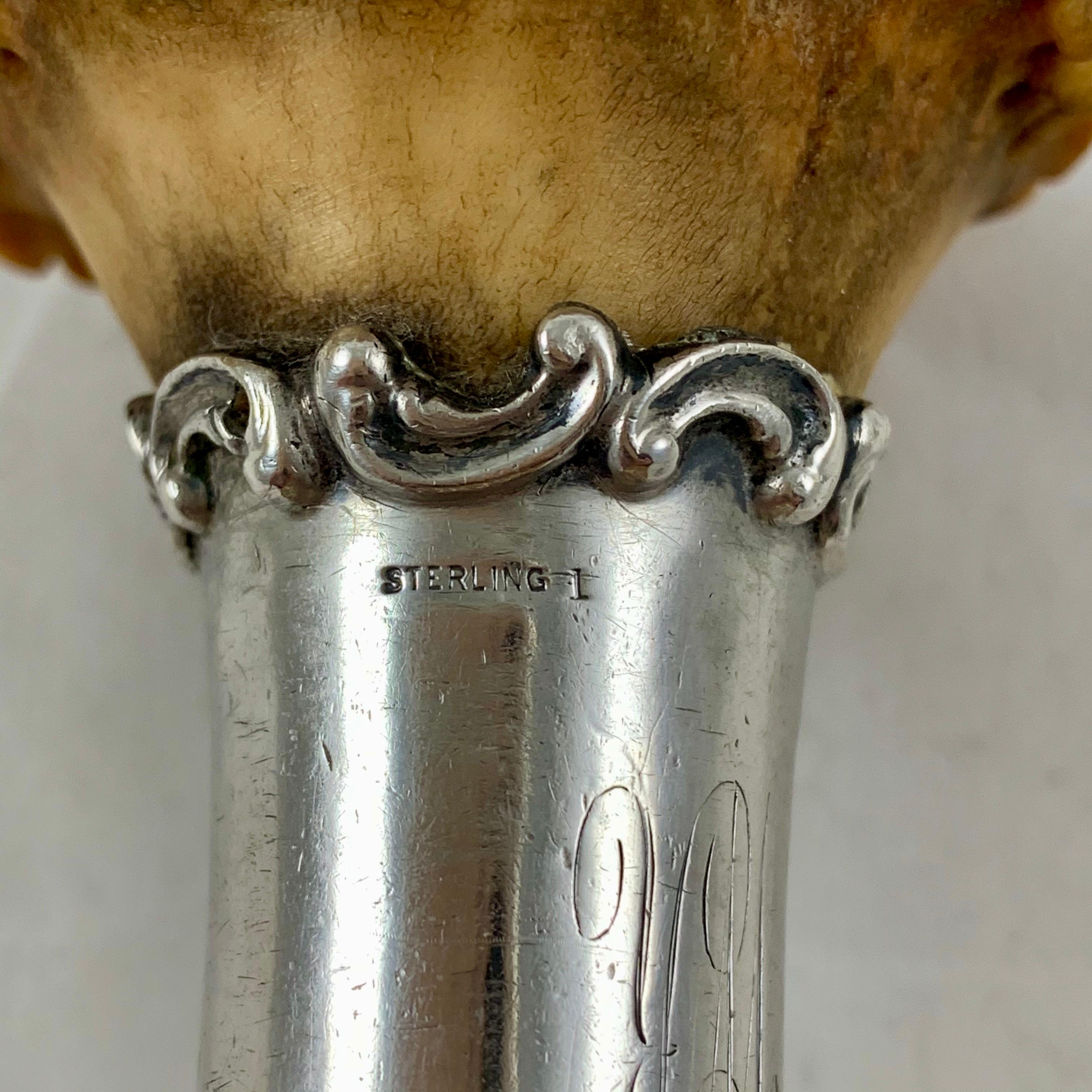American Victorian Sterling Silver and Deer Antler Crown Carving Knife Rest 3