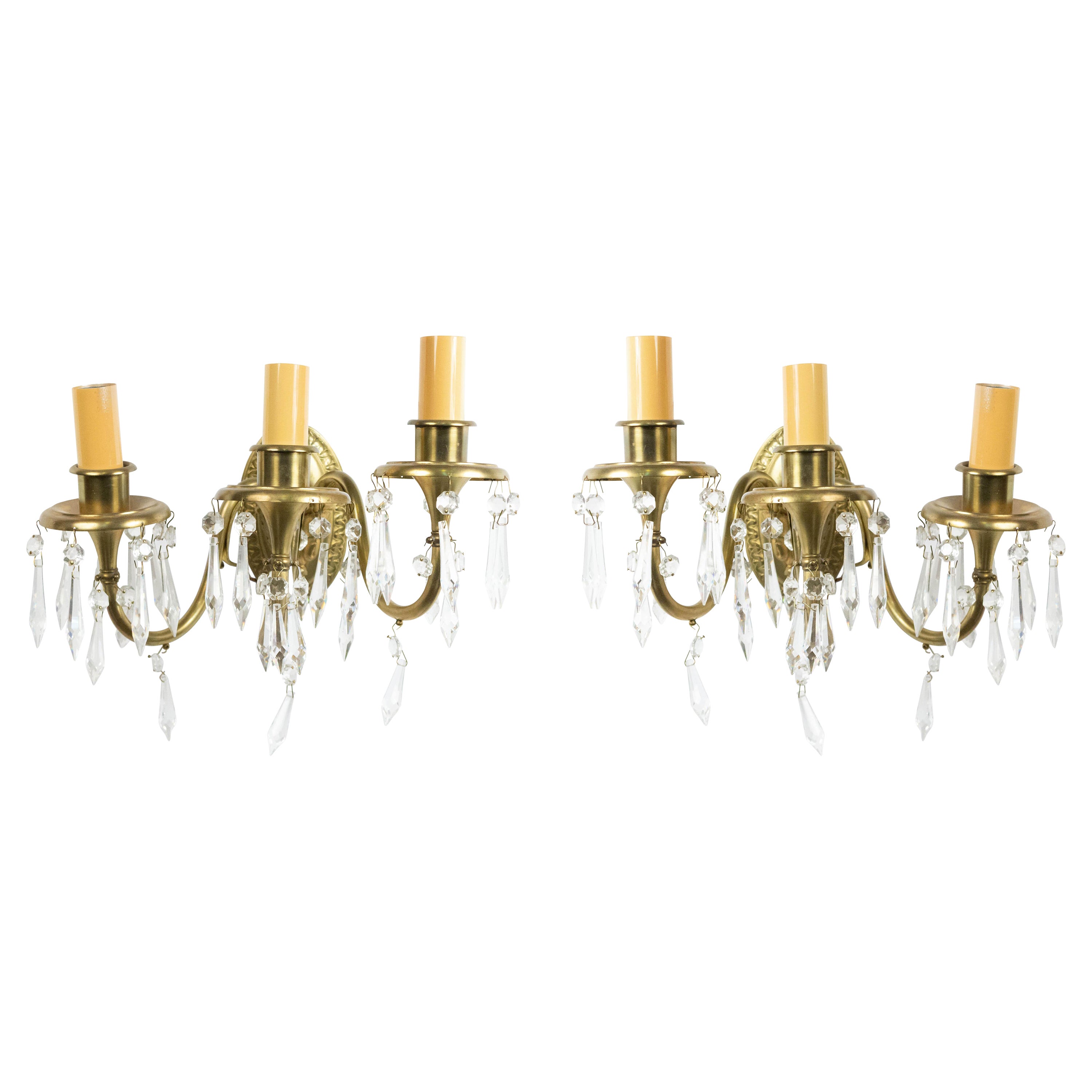 American Victorian Style Bronze and Crystal Wall Sconces