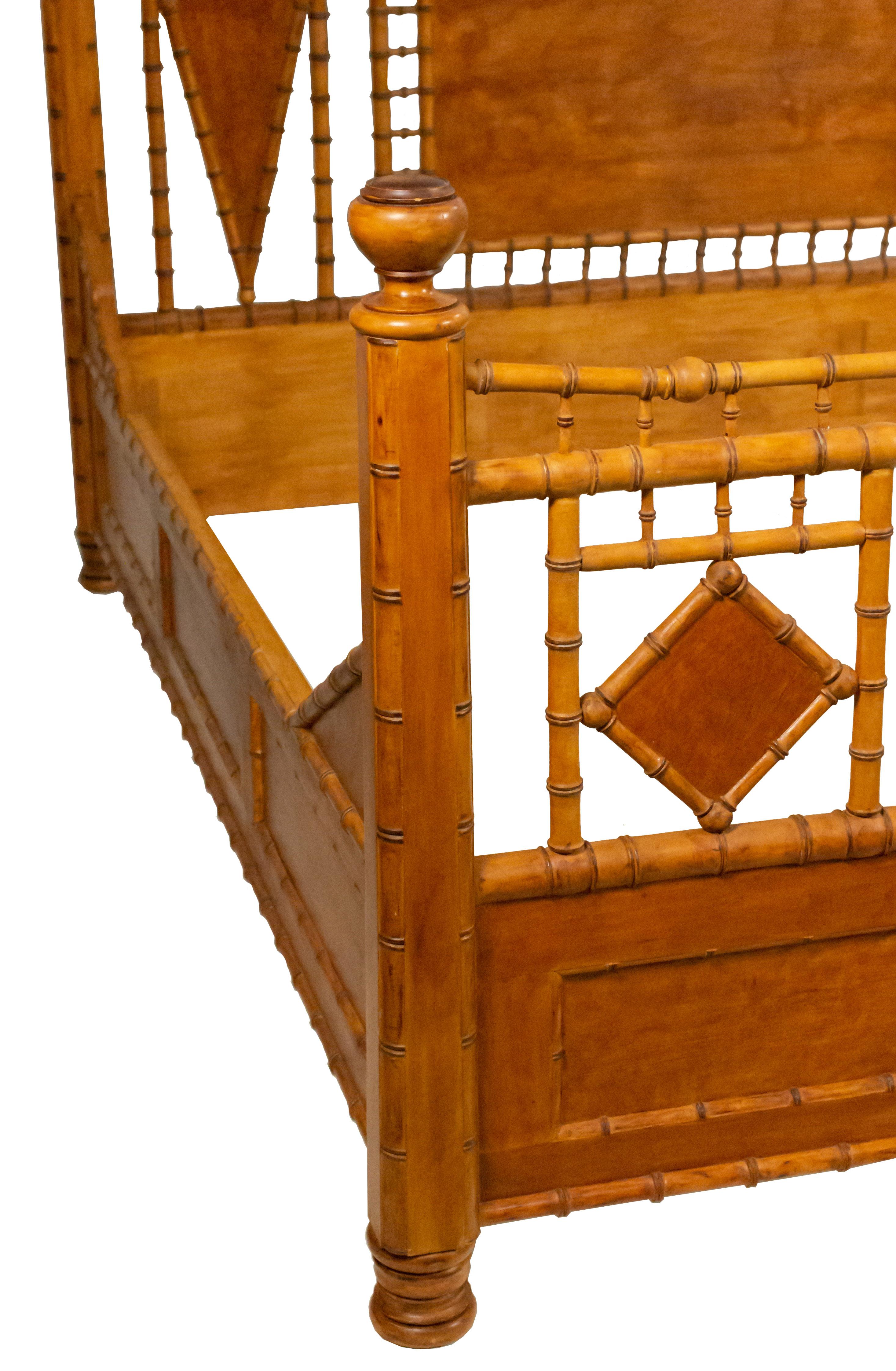 Aesthetic Movement American Victorian Style Faux Bamboo Maple King-Sized Bed