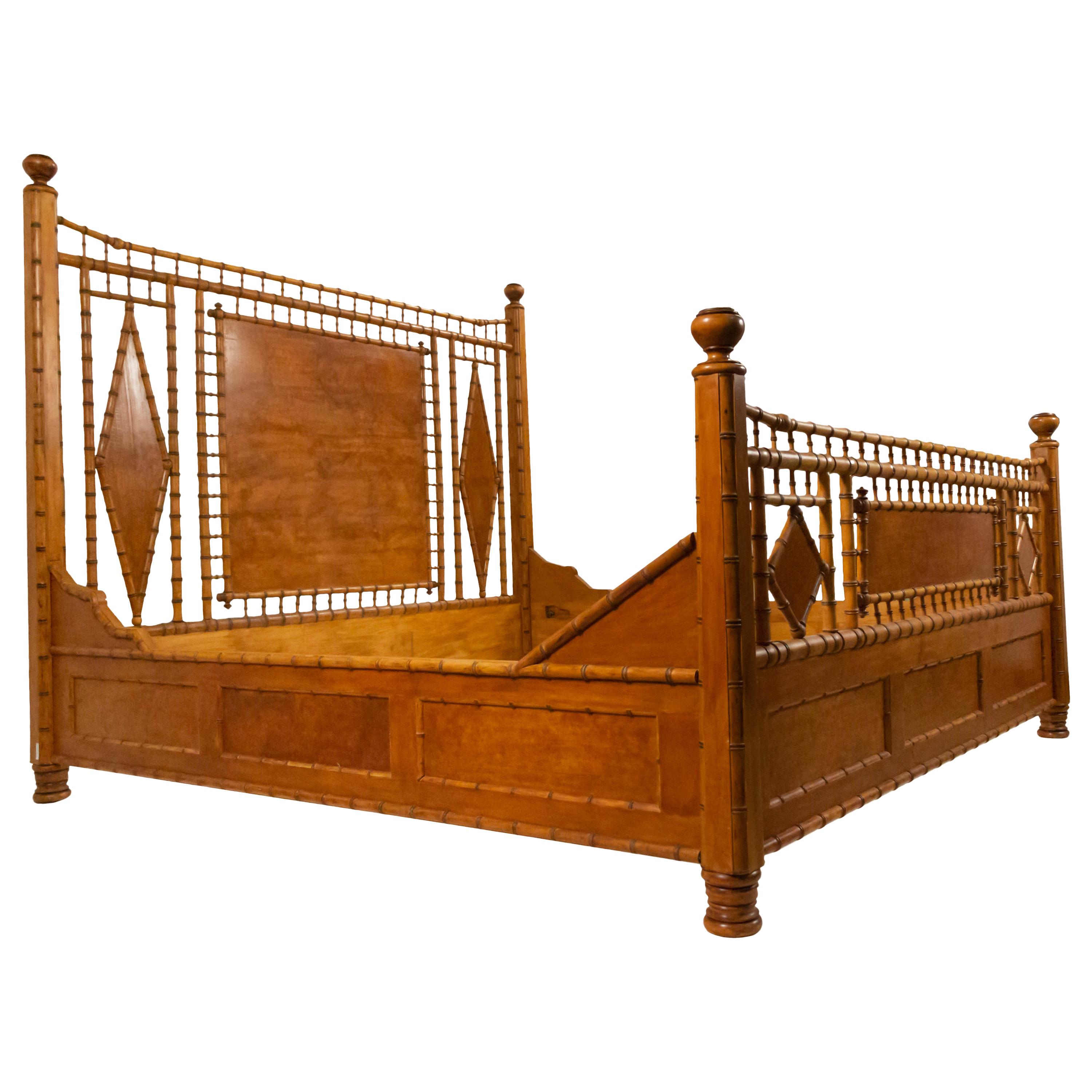 American Victorian Style Faux Bamboo Maple King-Sized Bed
