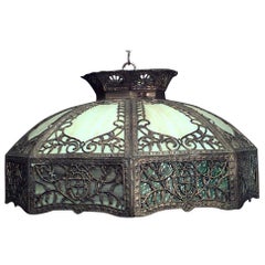 Used American Victorian Tiffany Style Stained Glass Bronze Shade