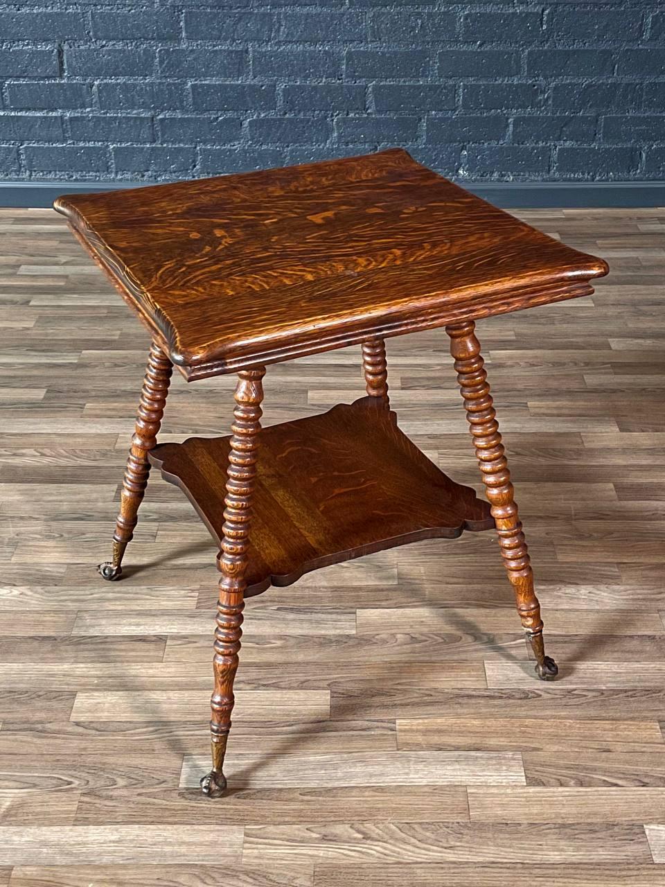 Condition: Original Vintage Condition
Designer: Knoxville Table & Chair Co. 
Manufacturer: Knoxville Table & Chair Co. 
Materials: Tiger Oak, Brass Plated Claw Feet, Glass Ball Casters
Style: American Victorian 


This American Victorian side table