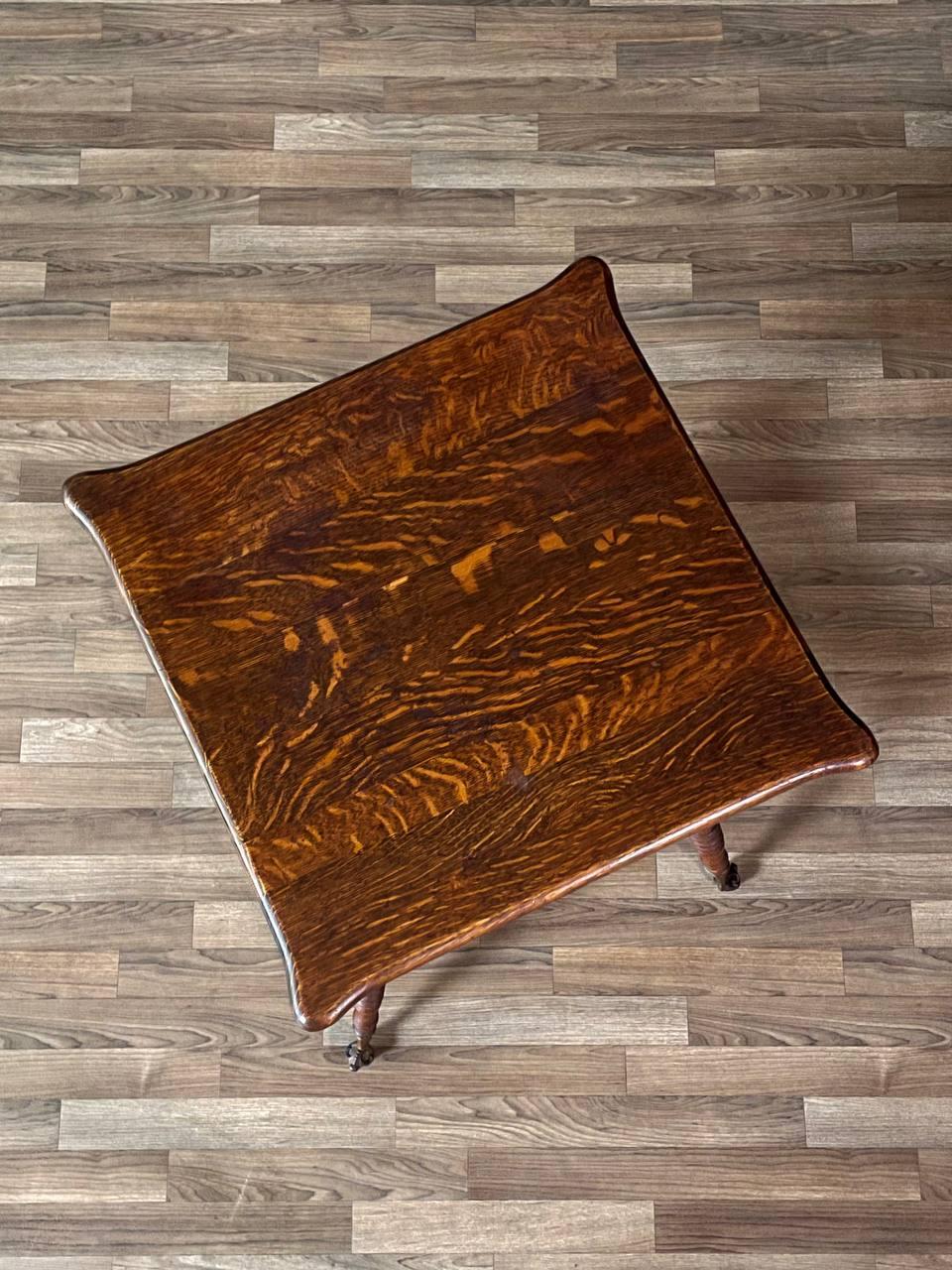 Brass American Victorian Tiger Oak Side Table w/ Barley Twist Legs & Claw Feet For Sale