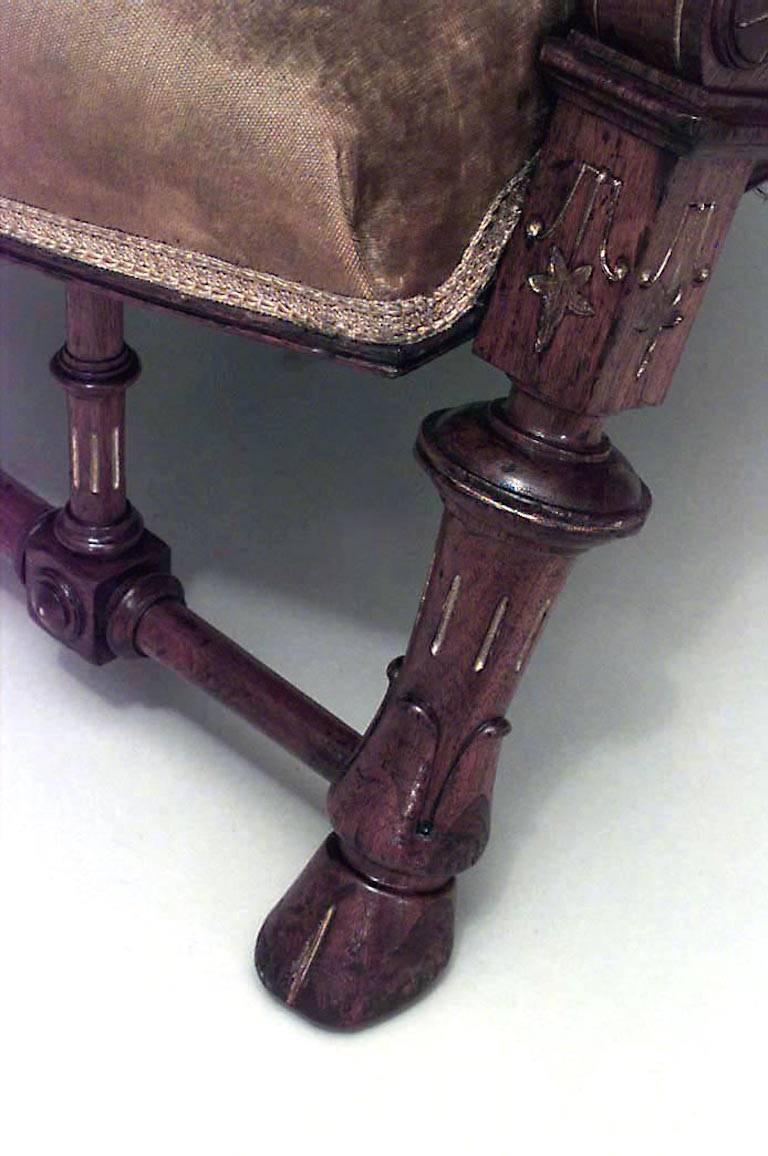19th Century American Victorian Walnut and Gold Incised Trimmed Low Back Armchair