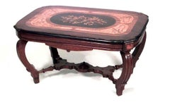 American Victorian Walnut Coffee Table with Inlaid Top, Antique Design