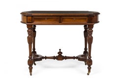 American Victorian Walnut Leather Topped Desk with Pullout Drawers