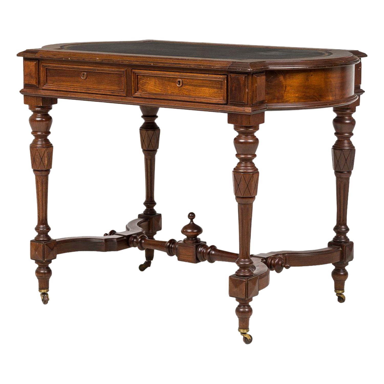 American Victorian Walnut Leather Topped Desk with Pullout Drawers