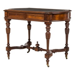 Antique American Victorian Walnut Leather Topped Desk with Pullout Drawers