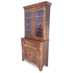 American Victorian Walnut Secretary Glass Front Cabinet