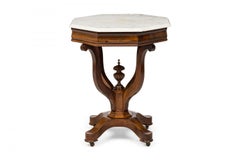Mesa auxiliar / auxiliar victoriana americana de palisandro octogonal con tapa de mármol blanco