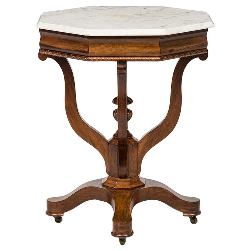 American Victorian White Marble Topped Octagonal Rosewood End / Side Table For Sale