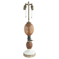 American Victorian Wicker and Glass Table Lamp