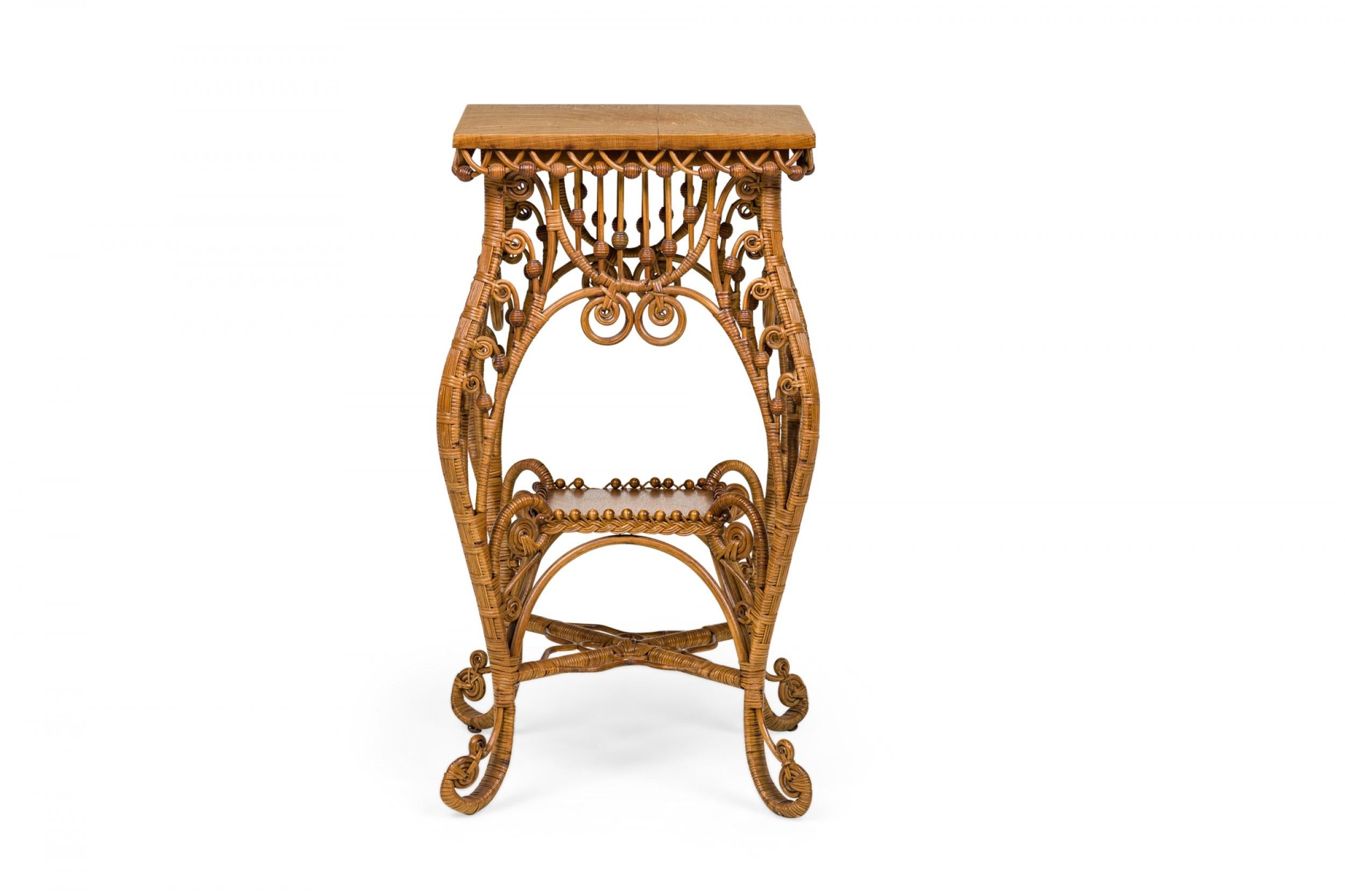 American Victorian Wicker and Oak Topped Square Side Table For Sale 2