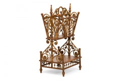 American Victorian Wicker and Wood 2-Tiered Decorative Magazine Stand