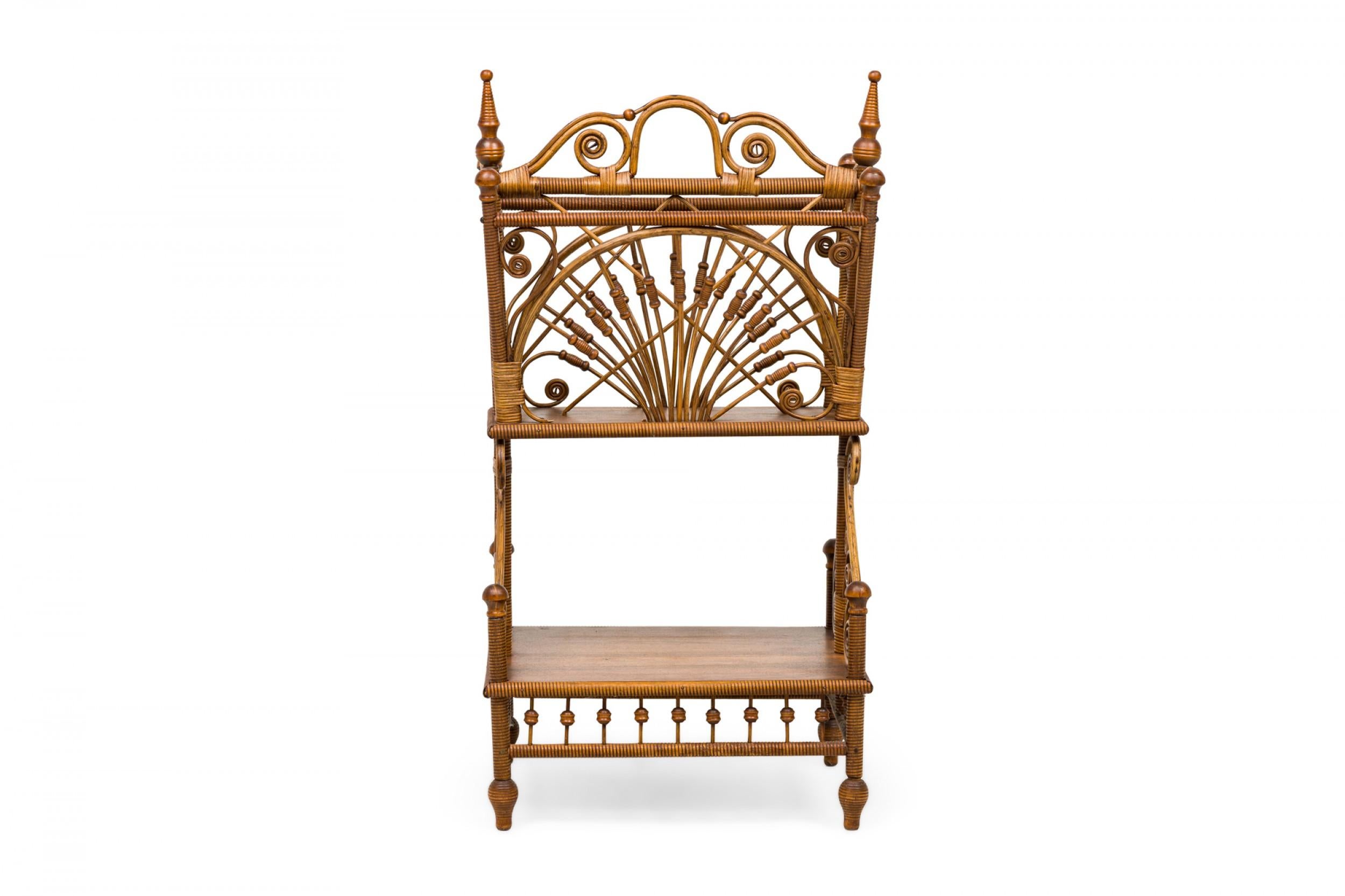 American Victorian Wicker and Wood 2-Tiered Decorative Magazine Stand In Good Condition For Sale In New York, NY