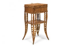 American Victorian Wicker Rectangular Scroll Design Side Table with Basket Top