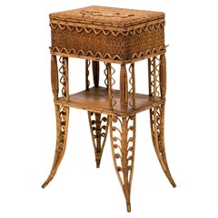 American Victorian Wicker Rectangular Scroll Design Side Table with Basket Top