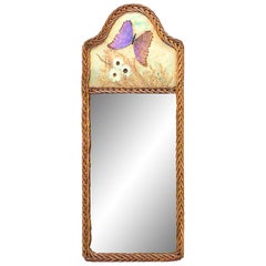 American Victorian Wicker Woven Butterfly Wall Mirror