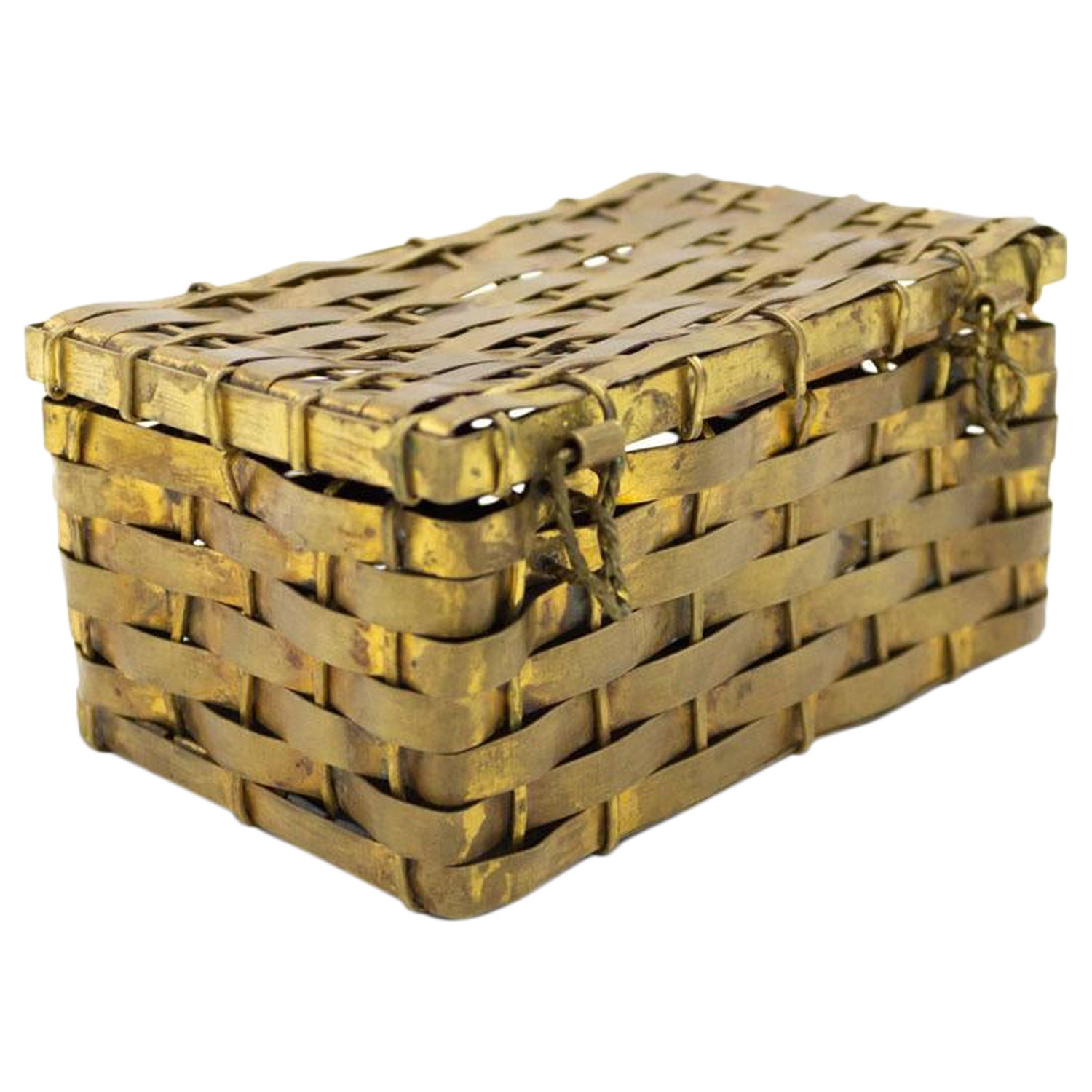 American Victorian Woven Brass Box For Sale