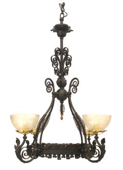 American Victorian Wrought Iron Scroll Chandelier
