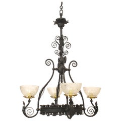 Antique American Victorian Wrought Iron Scroll Chandelier